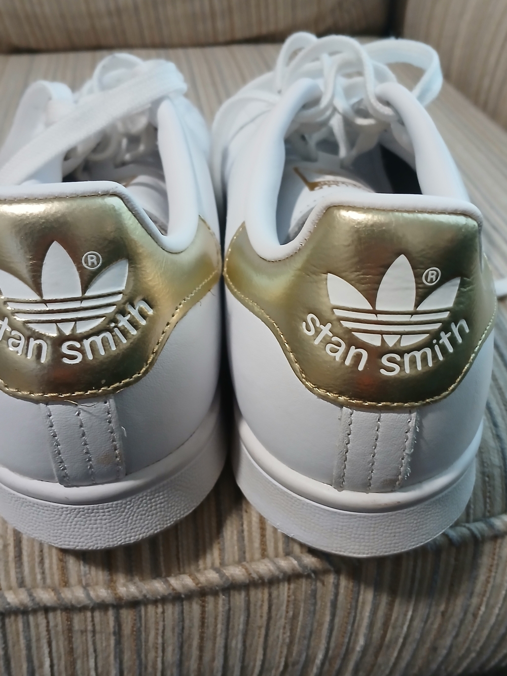 ADIDAS Stan Smith White Leather Sneakers with Gold Tongue Logo